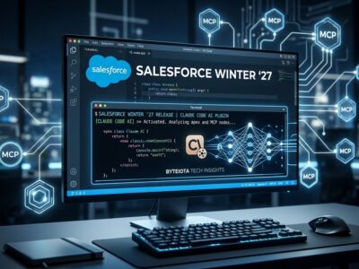 Salesforce Winter 27 developer workspace showing Claude Code plugin and MCP server connections