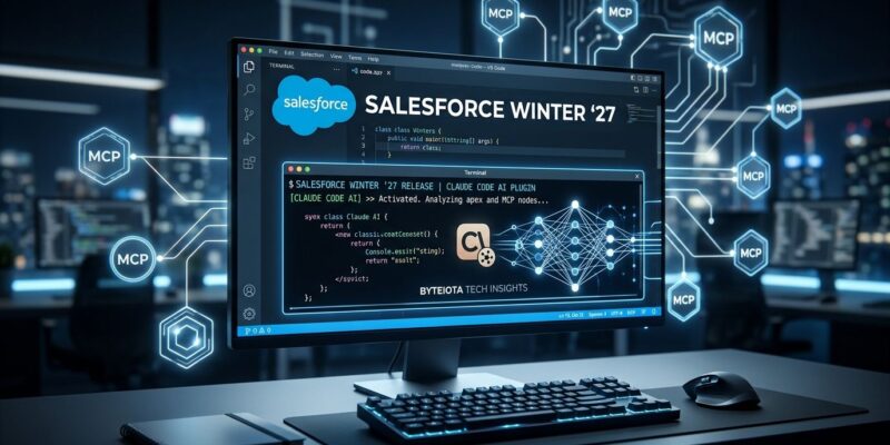 Salesforce Winter 27 developer workspace showing Claude Code plugin and MCP server connections