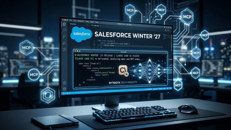 Salesforce Winter 27 developer workspace showing Claude Code plugin and MCP server connections