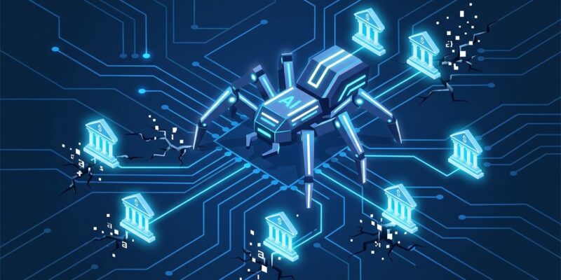 AI agentic pentesting framework ARTEX used in South Korean bank breaches — circuit board with robotic AI agent and glowing bank icons