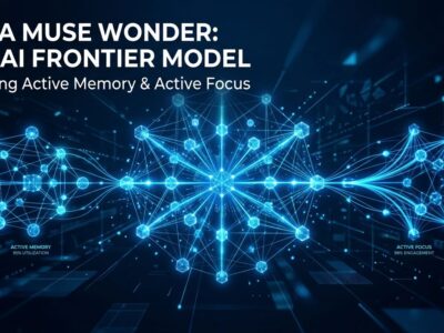 Meta Muse Wonder frontier AI model visualization - neural network with blue branding
