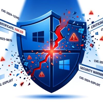 Windows security shield with a crack representing CVE-2026-96951 Windows Shell zero-day, October 2026 Patch Tuesday