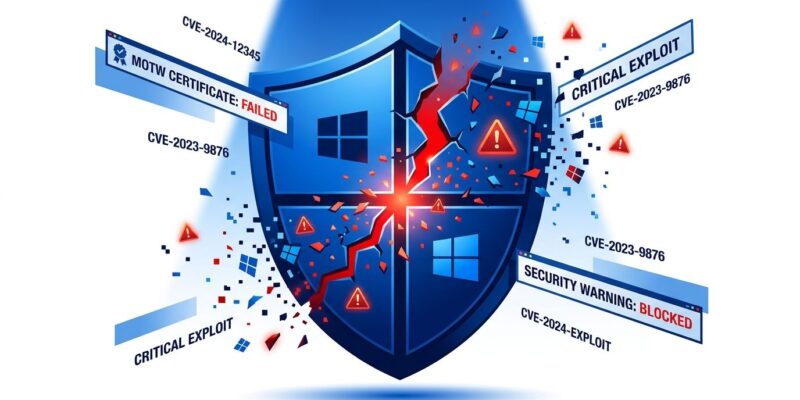 Windows security shield with a crack representing CVE-2026-96951 Windows Shell zero-day, October 2026 Patch Tuesday
