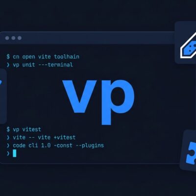 Terminal interface showing vp CLI commands for Vite+ 1.0 JavaScript toolchain