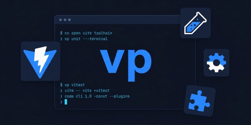 Terminal interface showing vp CLI commands for Vite+ 1.0 JavaScript toolchain
