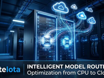 AMD Helion server rack with CPU nodes and model routing between frontier and local AI models