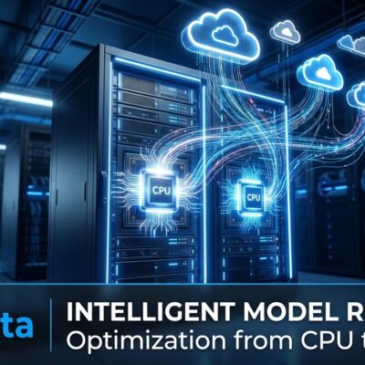 AMD Helion server rack with CPU nodes and model routing between frontier and local AI models