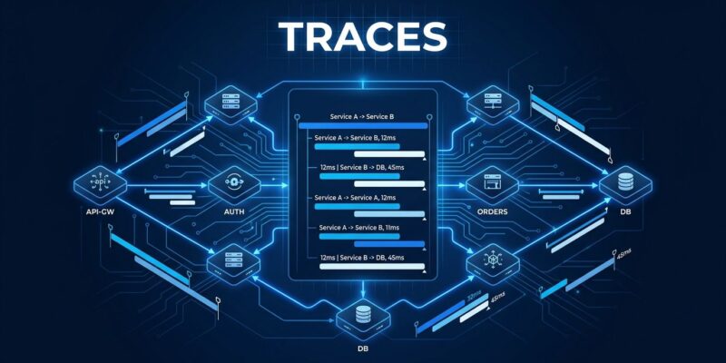 Distributed tracing diagram showing Claude agent spans and observability nodes connected with OpenTelemetry