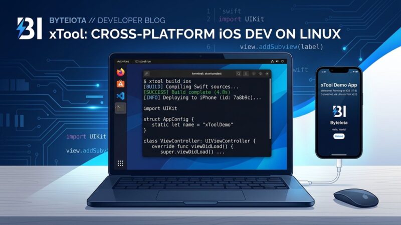 xtool cross-platform iOS development tool running on Linux with a connected iPhone