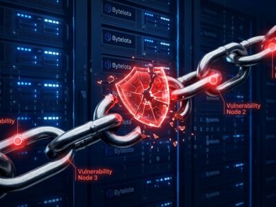 Three chained vulnerability nodes breaking a security shield — Ivanti Connect Secure CVE-2026-104935 zero-day exploit chain illustration