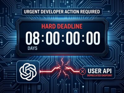 Countdown clock showing 8 days to OpenAI o3-mini API shutdown deadline with circuit board background