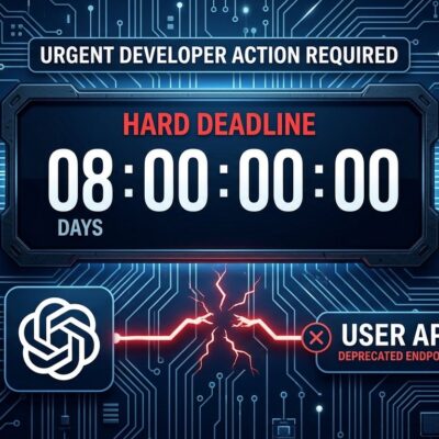 Countdown clock showing 8 days to OpenAI o3-mini API shutdown deadline with circuit board background