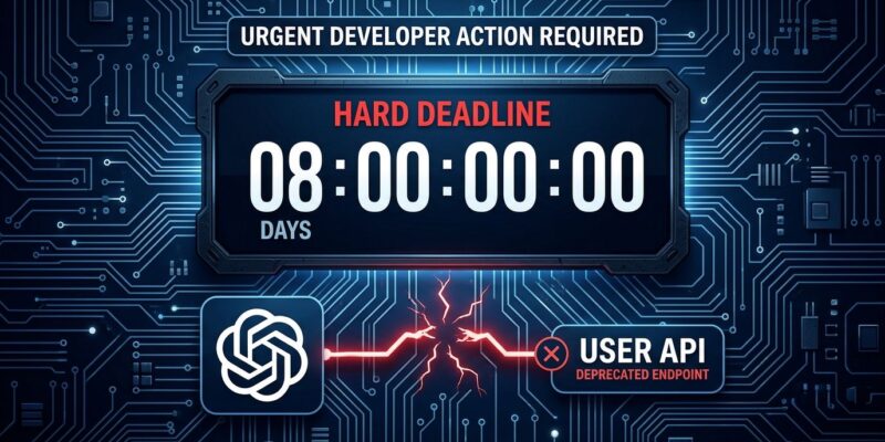 Countdown clock showing 8 days to OpenAI o3-mini API shutdown deadline with circuit board background