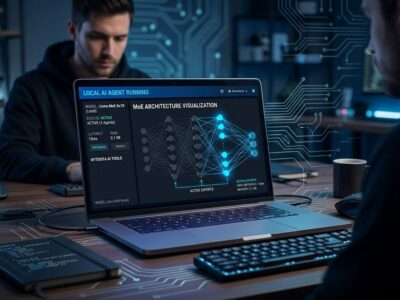 Liquid AI LFM2.5-24B-A2B sparse MoE model running on a laptop for local AI agents