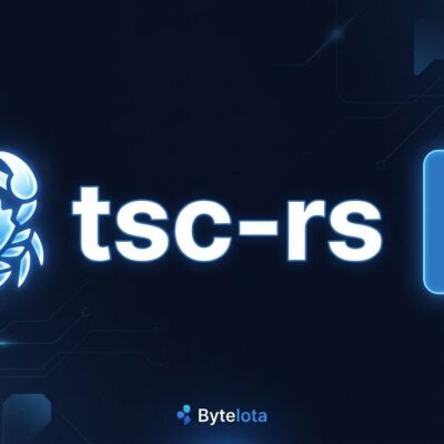 Rust and TypeScript logos with tsc-rs text on dark blue background