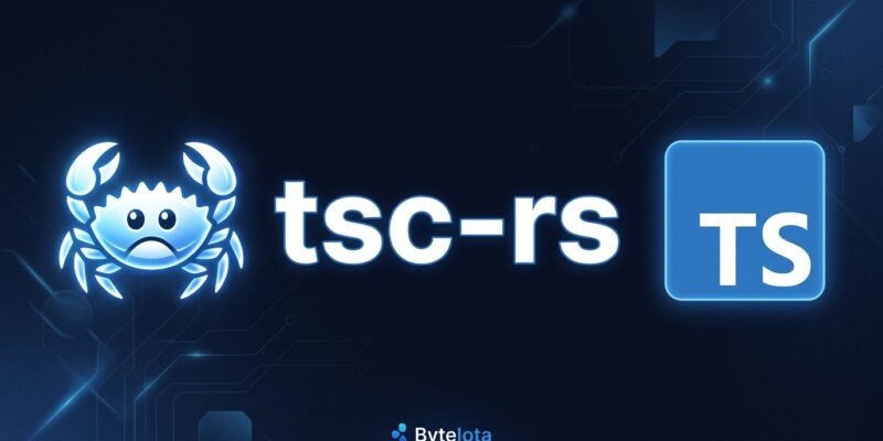Rust and TypeScript logos with tsc-rs text on dark blue background