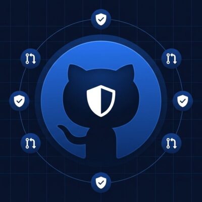 GitHub Agentic Autofix illustrated with GitHub logo and orbiting security fix icons in blue and white