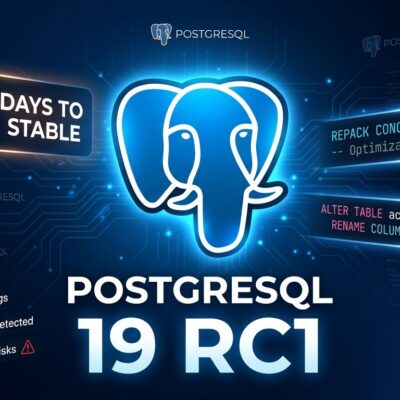 PostgreSQL 19 RC1 featured image showing database upgrade with REPACK CONCURRENTLY and breaking changes