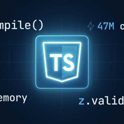 TypeScript code with z.compile() and z.validate() schema compilation in Zod 4.5 showing 47M ops/sec performance benchmark