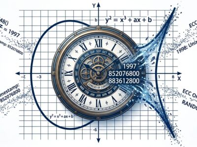 Elliptic curve grid with clock overlay representing NIST P-256 seed origins traced to 1990s Unix timestamps by Claude