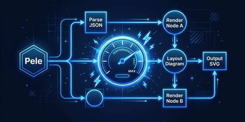 Pele: a fast, zero-dependency Mermaid diagram renderer with glowing blue flowchart nodes