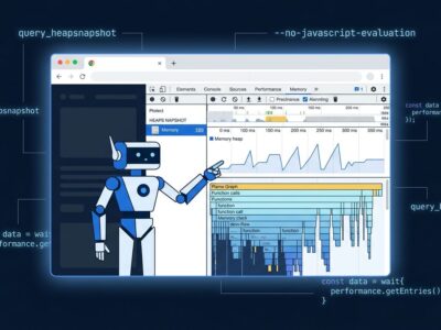 Chrome DevTools MCP server connecting an AI coding agent to browser DevTools for heap memory queries and safe production inspection