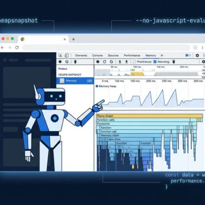 Chrome DevTools MCP server connecting an AI coding agent to browser DevTools for heap memory queries and safe production inspection