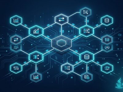 Helidon 27 microservices hexagonal architecture nodes on deep blue background representing Java framework migration