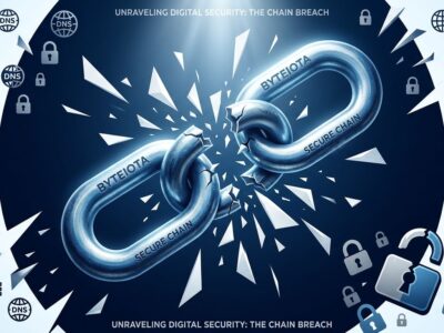 Chain-link icon fragmenting apart representing domain infrastructure failure and registrar seizure risk