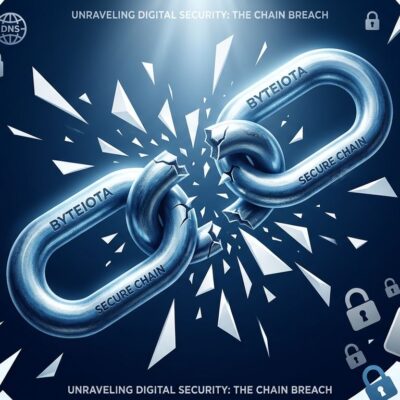 Chain-link icon fragmenting apart representing domain infrastructure failure and registrar seizure risk