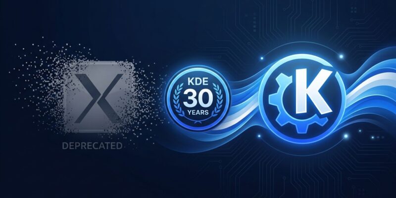 KDE Plasma 6.8 removes X11 session support, showing transition from X11 to Wayland with KDE 30th anniversary branding