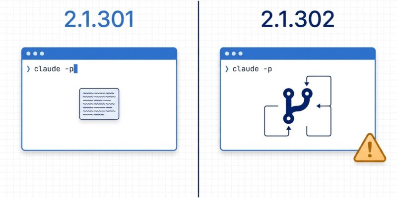 Split-screen comparison showing Claude Code subagent behavior before and after version 2.1.302 default change