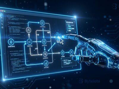 Robotic hand interacting with holographic computer interface representing OpenAI Agents API computer use feature