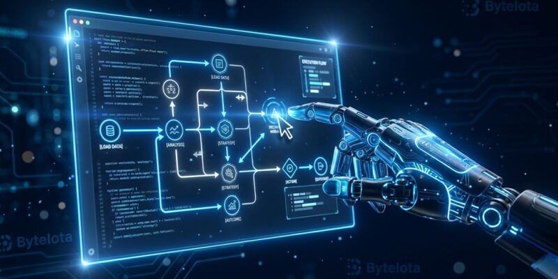Robotic hand interacting with holographic computer interface representing OpenAI Agents API computer use feature