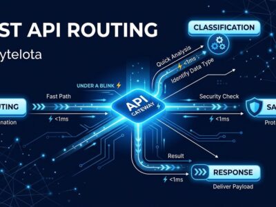 Abstract visualization of OpenAI Decisions API routing agent requests to classified endpoints at sub-150ms latency