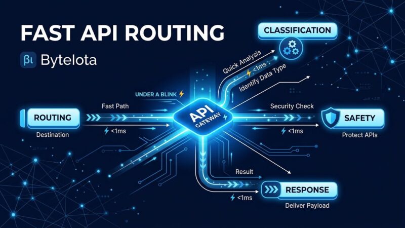 Abstract visualization of OpenAI Decisions API routing agent requests to classified endpoints at sub-150ms latency