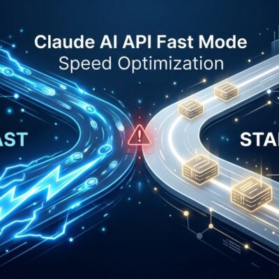 Abstract illustration of fast mode vs standard speed data streams in Claude API, showing separate prompt cache paths with a cache-miss warning indicator