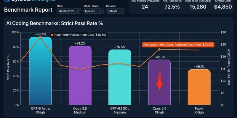 Bar chart comparing AI coding model benchmark scores and costs on SlopCodeBench October 2026