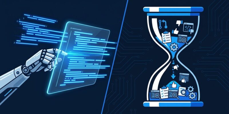Chart showing AI coding agents increase code volume 30% but shipped software stays flat