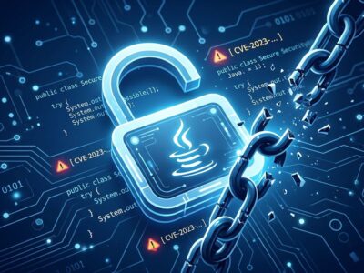 Digital security concept showing a broken chain and Java lock icon representing Lightwell Clearinghouse fixing 400 unknown Java vulnerabilities