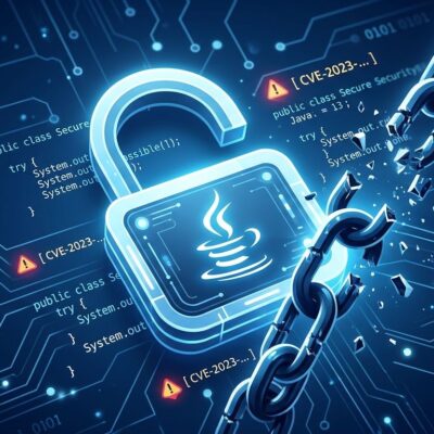 Digital security concept showing a broken chain and Java lock icon representing Lightwell Clearinghouse fixing 400 unknown Java vulnerabilities