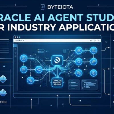 Oracle AI Agent Studio for Industry Applications showing AI agent workflow dashboard with blue nodes and connections