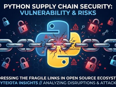 Python supply chain attack illustration showing broken chain link and security breach symbols