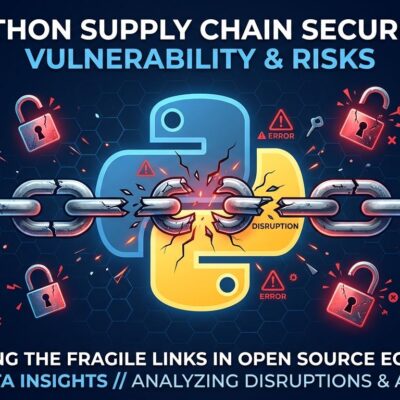 Python supply chain attack illustration showing broken chain link and security breach symbols