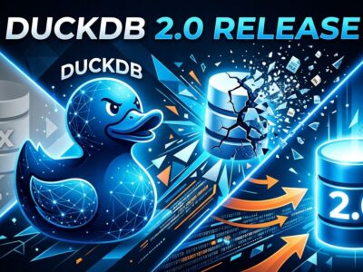 DuckDB 2.0 LTS release illustration showing database migration with duck mascot and storage format change