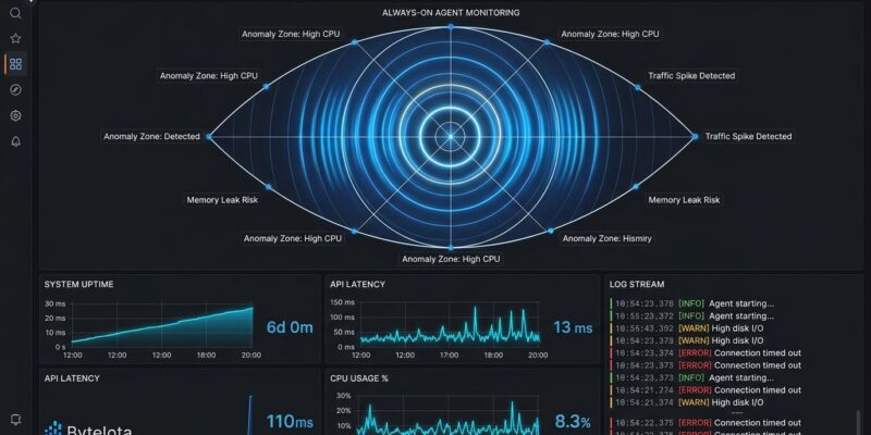 Grafana observability dashboard showing radar chart with agent monitoring rings and performance metrics