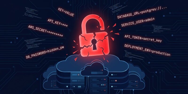 Zeabur security breach featured image - broken padlock over cloud server with leaked environment variables