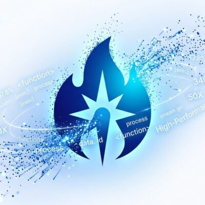 Abstract conceptual illustration of Recursive Flint AI coding model with spark symbol and code fragments