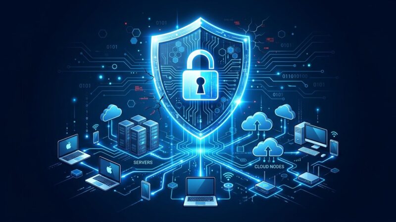 Digital shield protecting a network of AI agents and developer machines — Solo.io Agentshield and Agentdesktop governance tools