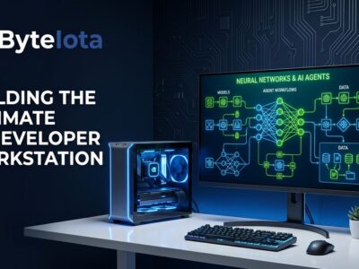 NVIDIA DGX Spark 64GB compact desktop AI workstation with glowing blue LED accents displaying neural network diagrams on screen